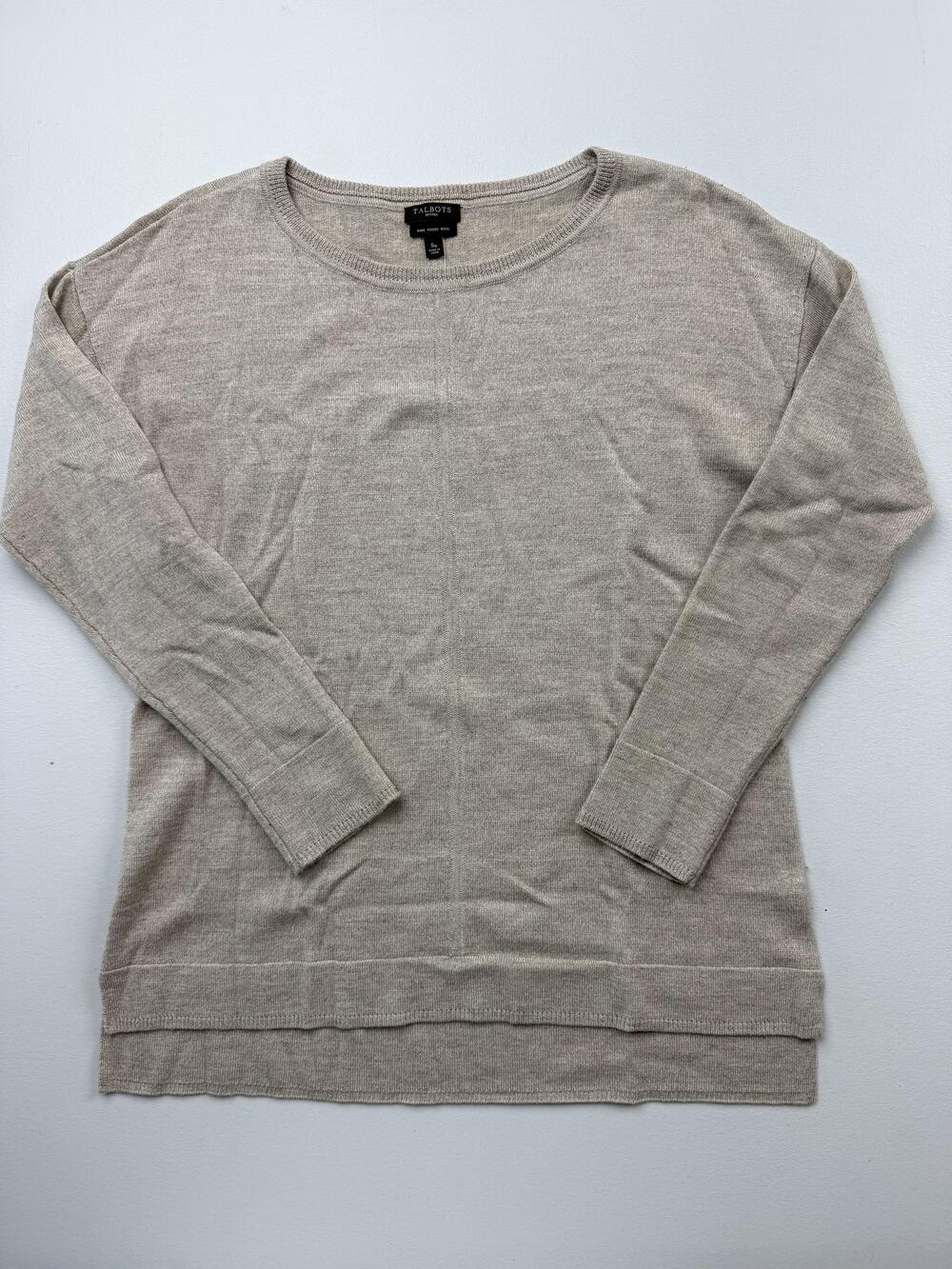 Talbots Sweater Womens Petites S P SP Beige Crew Neck Merino Wool Knit Pullover